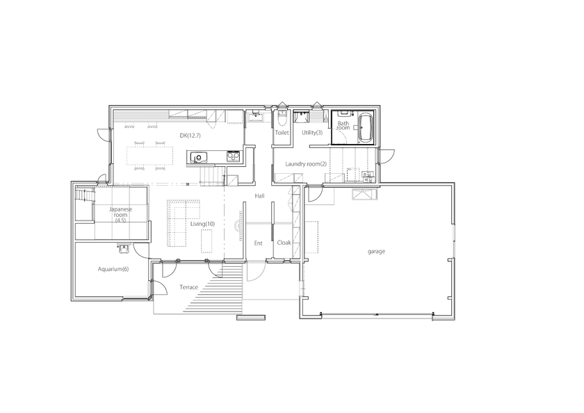 アートホーム 【A-Prot】｜4800万円/斜里郡/4LDK+土間スペース間取図｜趣味を愉しむ土間スペースと吹き抜けリビングの間取り図（4LDK+土間スペース）1階