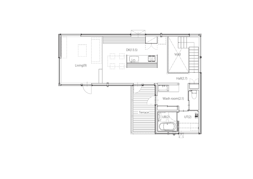 アートホーム 【A-Prot】｜3330万円/札幌市/2LDK+フリースペース｜広い土間玄関と2階リビング窓から季節の移ろいを感じるの間取り図（2LDK+フリースペース）2階