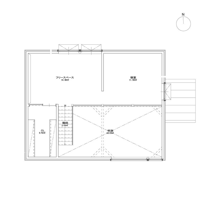 アートホーム 【A-Prot】｜千歳市/2LDK｜窓辺に薪ストーブ・キャットウォークのある、猫と暮らす家の間取り図（2LDK）2階
