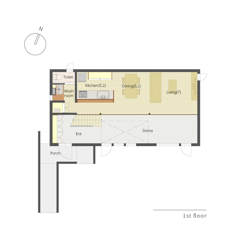 アートホーム 【A-Prot】｜岩見沢市/3200万円台｜家にいるけど外にいるような、そんな家「ドマノマド」。の間取り図（3LDK）1階