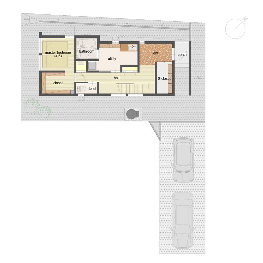 アートホーム 【重量木骨の家】｜札幌市 / 2LDK｜耐震構法 SE構法を採用、旗竿地を生かした「tunnel house」の間取り図（2LDK）区画図