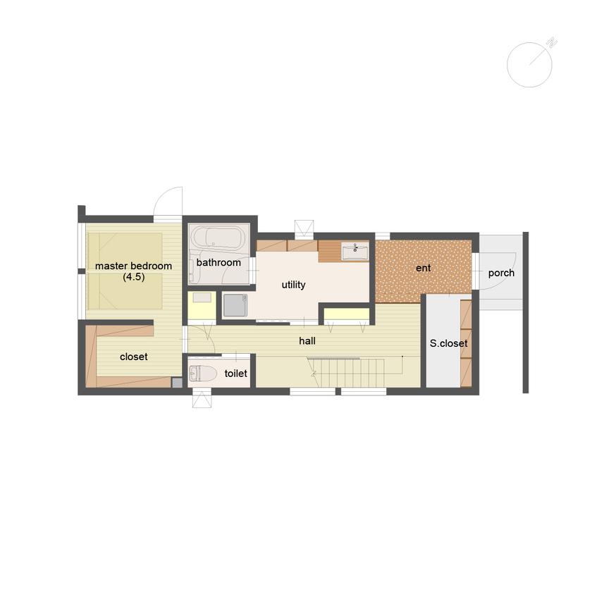 アートホーム 【重量木骨の家】｜札幌市 / 2LDK｜耐震構法 SE構法を採用、旗竿地を生かした「tunnel house」の間取り図（2LDK）1階
