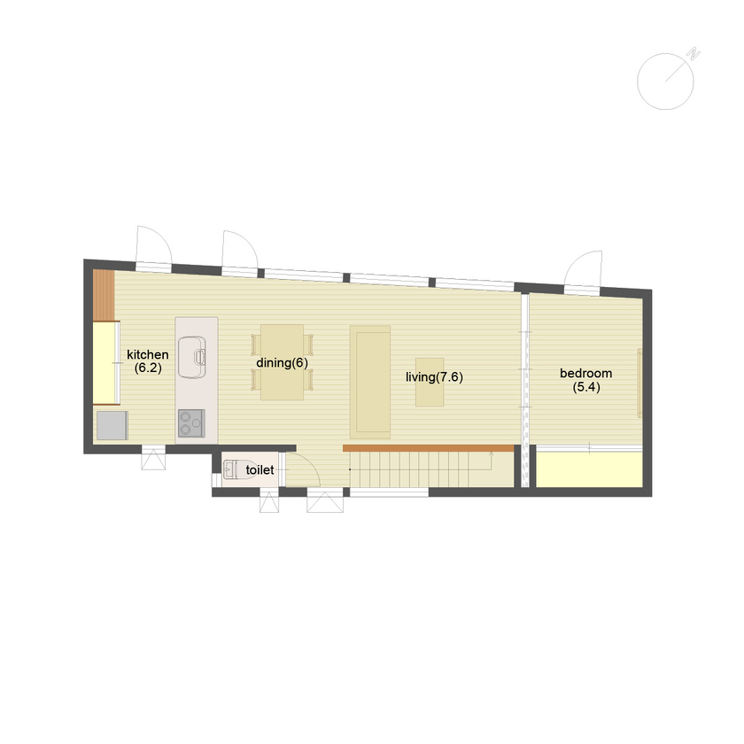 アートホーム 【重量木骨の家】｜札幌市 / 2LDK｜耐震構法 SE構法を採用、旗竿地を生かした「tunnel house」の間取り図（2LDK）2階