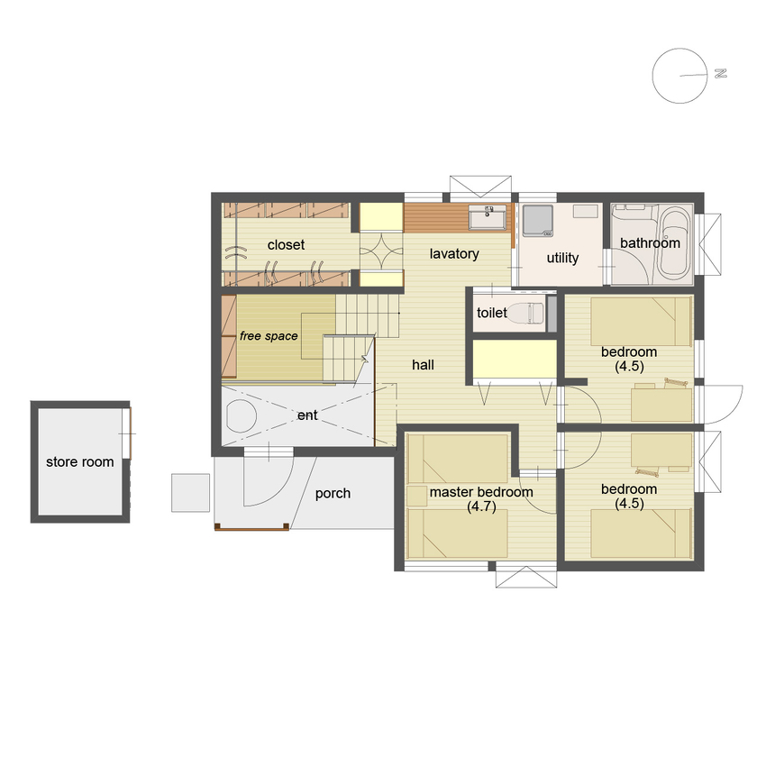 アートホーム 【A-Prot】｜札幌市｜四季の眺めと家族の時間を楽しむ緑に浮かぶ展望リビングの家「移ろう描写」の間取り図（3LDK）1階