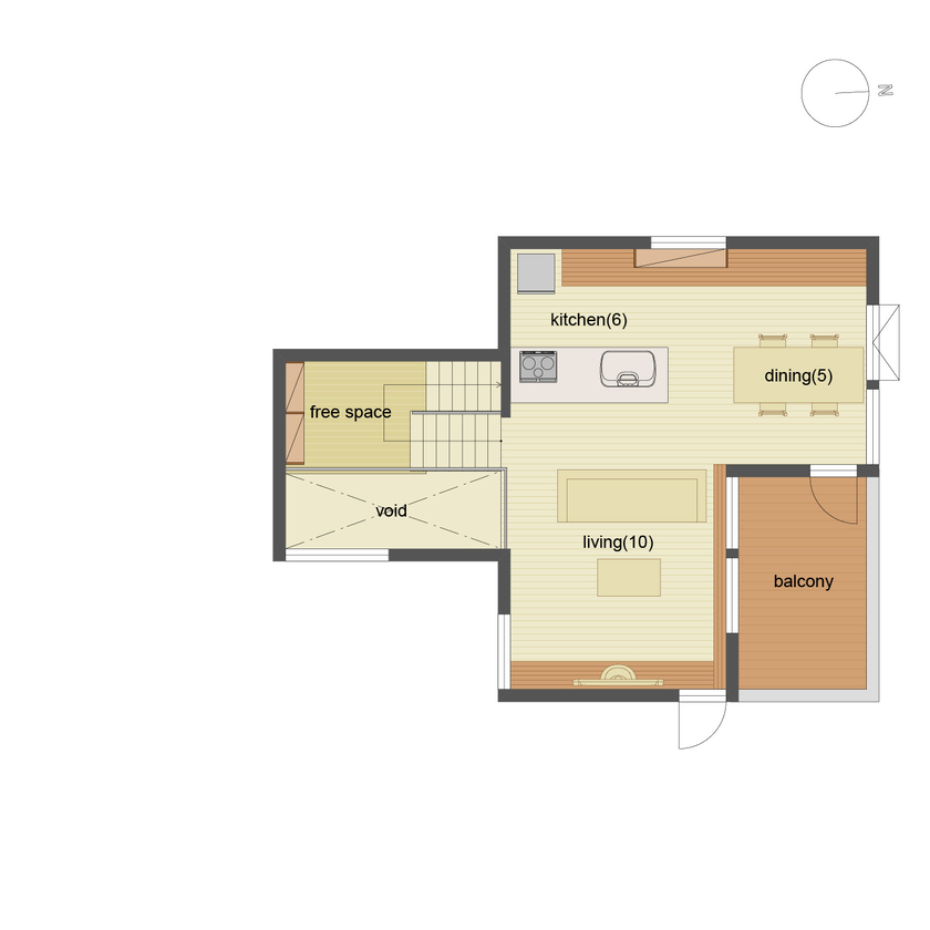 アートホーム 【A-Prot】｜札幌市｜四季の眺めと家族の時間を楽しむ緑に浮かぶ展望リビングの家「移ろう描写」の間取り図（3LDK）2階
