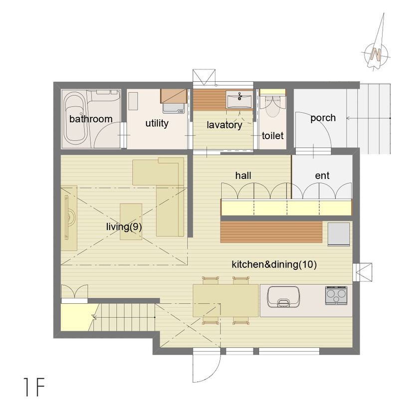 アートホーム 【A-Prot】｜札幌市｜自然を感じる、こもって寛ぐ。この場所だからできた家「森の海」の間取り図（2LDK＋フリースペース）1階