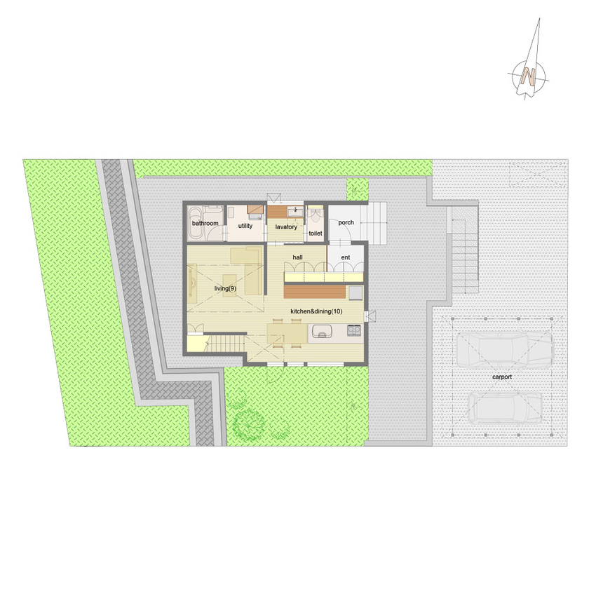 アートホーム 【A-Prot】｜札幌市｜自然を感じる、こもって寛ぐ。この場所だからできた家「森の海」の間取り図（2LDK＋フリースペース）区画図
