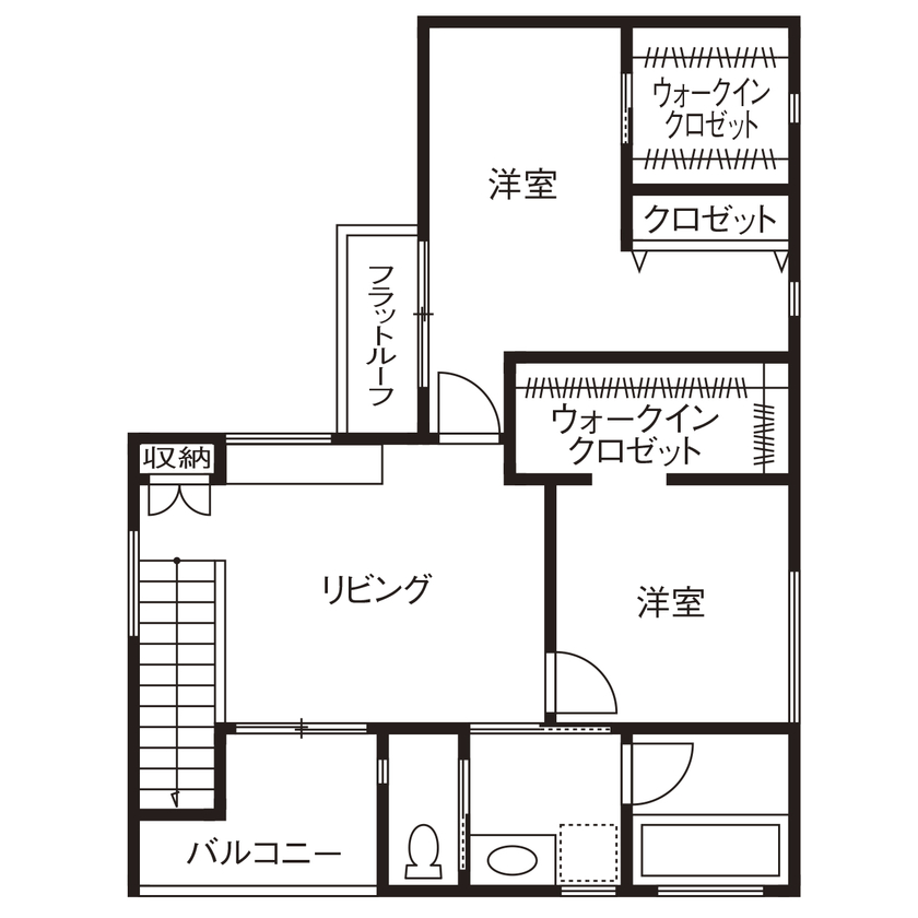 家物語　小林工務店 【～1,500万円/ビルドインガレージ/31坪台/間取り図有】「ビルドインガレージ&カフェ風のインテリアの間取り図（2LDK）２階