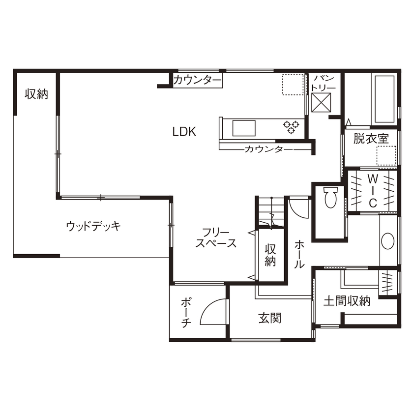 家物語　小林工務店 【1500～1999万円/間取り図有/無垢材】天井や床に無垢材を使用。性能・間取り等予算内で最大限の拘りを実現の間取り図（3LDK）１階