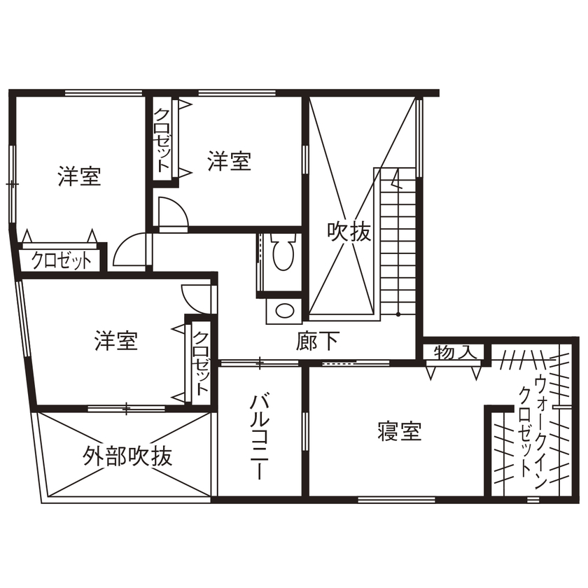 家物語　小林工務店 【1500万円~1999万円/無垢材/中庭/間取り図有】ウッドデッキ直結のLDK。家族時間から大人数ホームパーティの間取り図（4LDK）２階