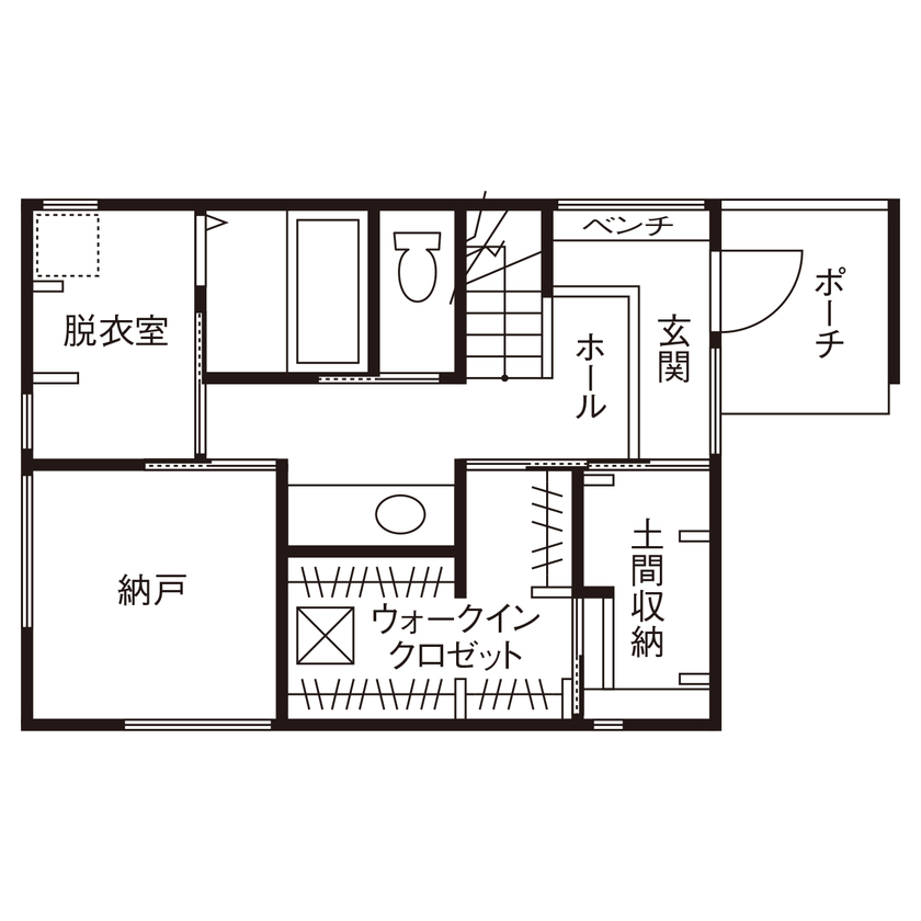 家物語　小林工務店 【1500~1999万円/3階建て/インナーバルコニー/間取り図有】プライバシーと外へのつながりを両立した家の間取り図（2LDK＋納戸）１階