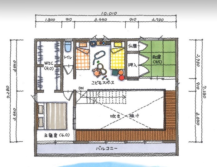 コラボハウス一級建築士事務所 【3000万円／間取り図有】6畳エアコン1台で家全体をカバー。断熱・日射・通風を計算しつくして1年中快適にの間取り図（4LDK）2階