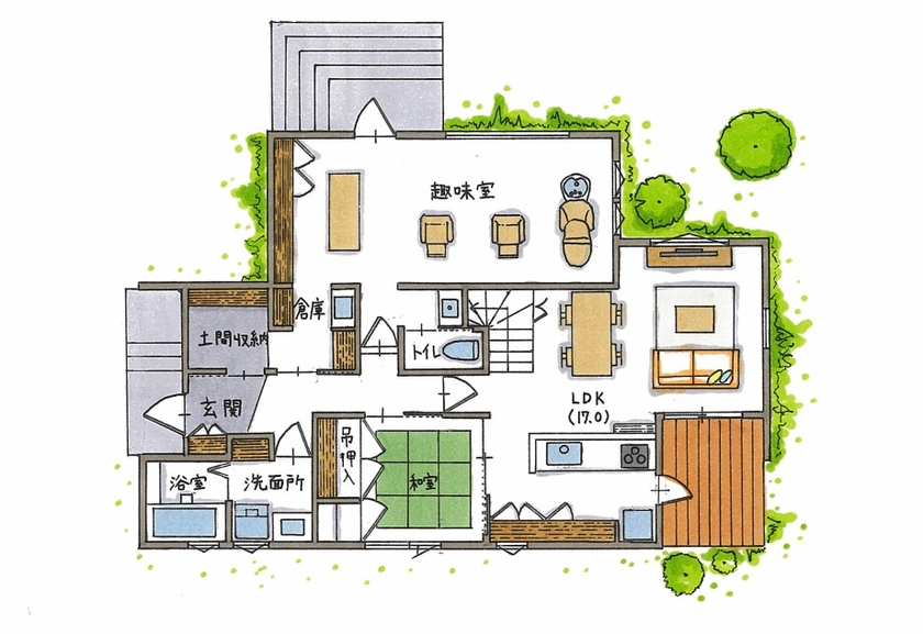 コラボハウス一級建築士事務所 【2000万円台/30坪台/間取り図有/店舗併用住宅】アンティーク家具・雑貨が落ち着いたカフェのような空間の間取り図（3LDK）1階