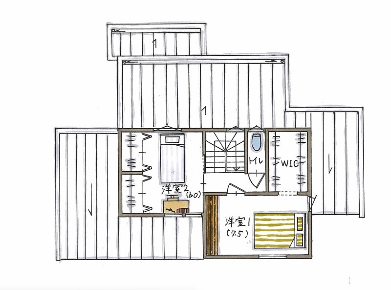 コラボハウス一級建築士事務所 【2000万円台/30坪台/間取り図有/店舗併用住宅】アンティーク家具・雑貨が落ち着いたカフェのような空間の間取り図（3LDK）2階