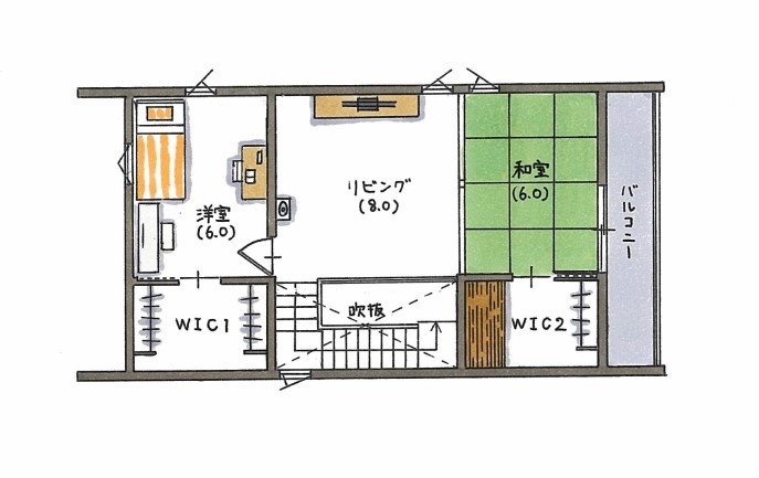 コラボハウス一級建築士事務所 【1000万円台/約28坪/土間/間取り図有】可愛い三角屋根が特徴！将来は店舗併用を見据えた北欧テイストの家の間取り図（2LDK）2階
