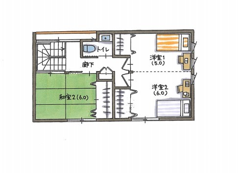 コラボハウス一級建築士事務所 【2000万円台/土間/間取り図有】まるで旅館のような和の 佇まい！シンプルで和室と通り土間がこだわりの家の間取り図（4LDK）２階
