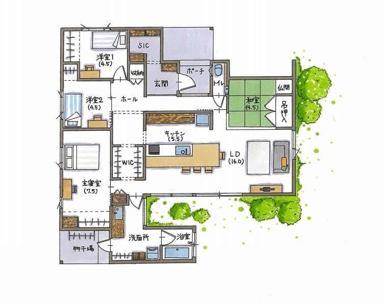 Suumo 00万円台 平屋 間取り図有 ガルバ横使い 植栽 シンプル スタイリッシュでかっこいい家 コラボハウス一級建築士事務所 中百舌鳥オープンスタジオの建築実例詳細 注文住宅