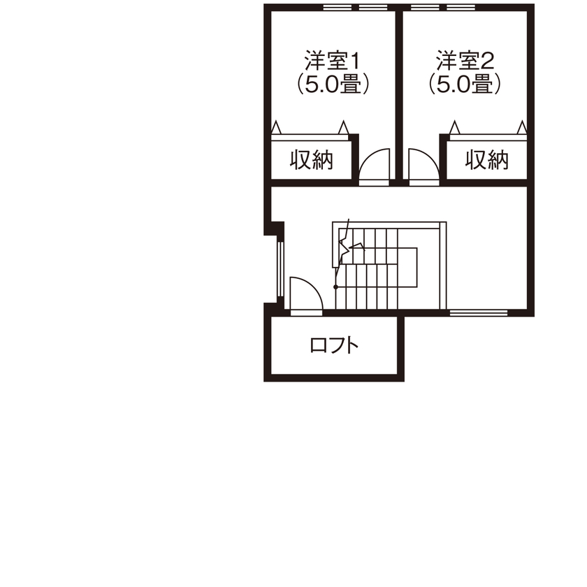 コラボハウス一級建築士事務所 【2000万円台／約36坪】広々LDKのあるナチュラルなお家／眺めの良いライブラリー・スタディスペースの間取り図（2LDK+ロフト）2階