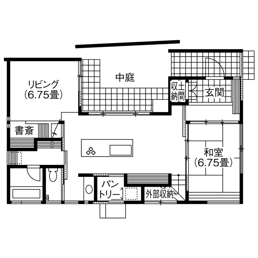 コラボハウス一級建築士事務所 【2000万円台／約33坪／間取り図有】まるで高級旅館！畳玄関と格子を使った、かっこいい和風注文住宅の間取り図（3LDK+書斎）1階