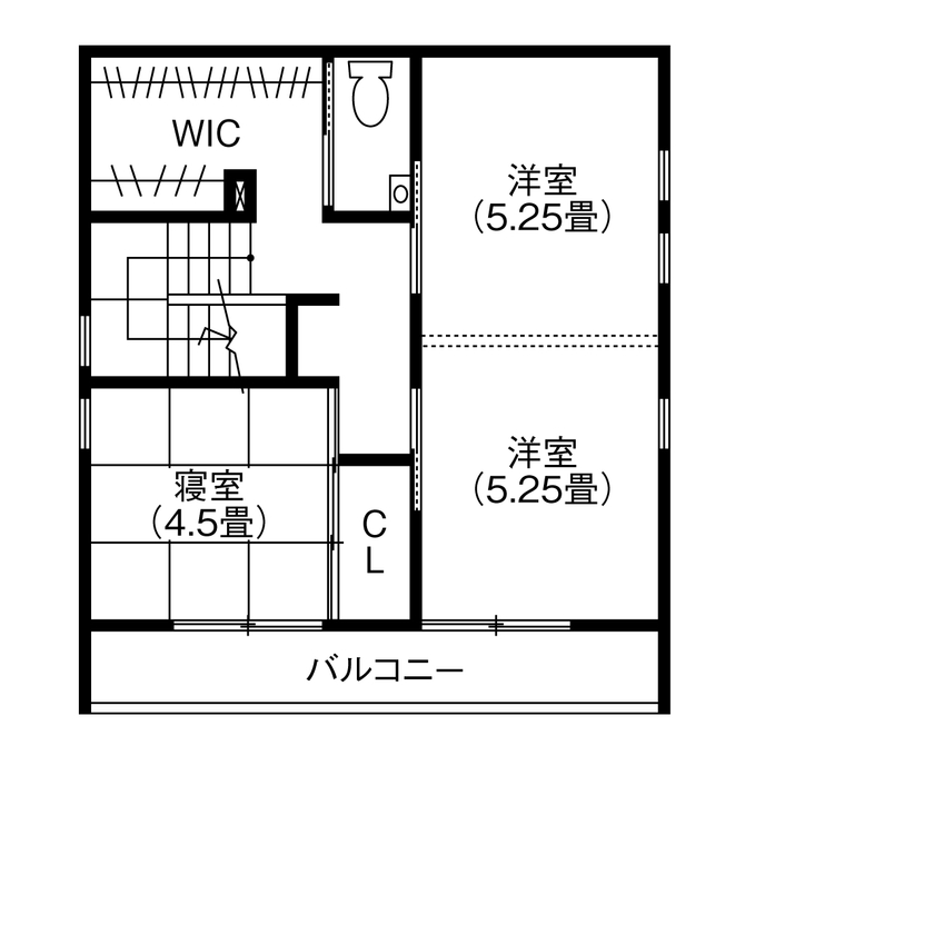 コラボハウス一級建築士事務所 【2000万円台／約29坪／間取り図有】真っ白な三角屋根の家／庭にある築山は子どもの絶好の遊び場の間取り図（3LDK+WIC+土間収納）2階