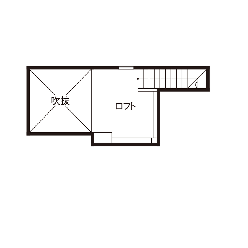 コラボハウス一級建築士事務所 2000万円台｜間取り図｜2階リビング｜坪庭をコの字型に囲む家。隅々まで光が届き、明るく開放感いっぱいの間取り図（2LDK＋ロフト）ロフト