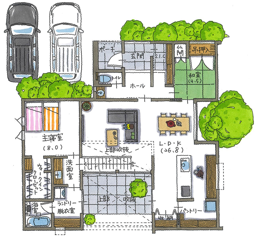 コラボハウス一級建築士事務所 4000万円台｜堺市｜間取り図｜外に閉じ、内に開く。プライバシーが守られた中庭のある家の間取り図（3LDK）1階