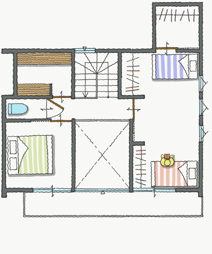 コラボハウス一級建築士事務所 2000万円台｜間取り図｜延べ床面積24.5坪。小さいけど、広くて開放感いっぱい。家族がのびのびと暮らせる家の間取り図（2LDK）2階