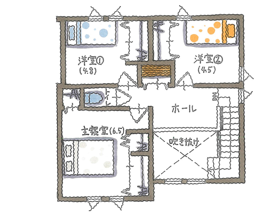コラボハウス一級建築士事務所 2000万円台｜堺市｜耐震等級3｜間取り図｜敷地20坪台で叶えた、大人ナチュラルな木の家の間取り図（3LDK）2階