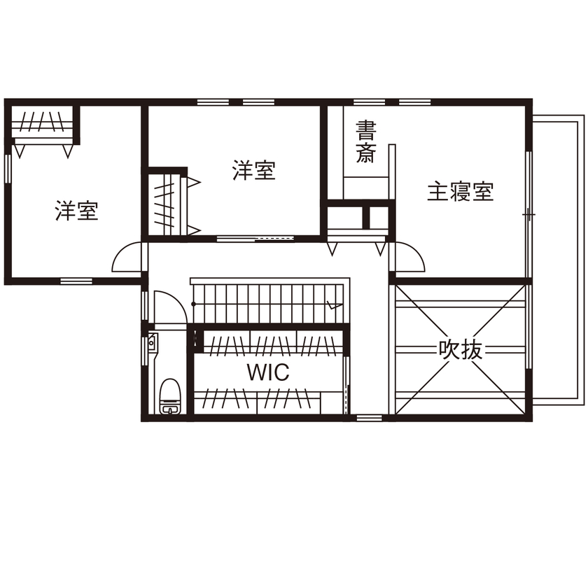 コラボハウス一級建築士事務所 2000万円台｜間取り図｜吹き抜け｜陽だまりリビングに家族が集う、木が心地よい大人ナチュラルな家の間取り図（4LDK）2階