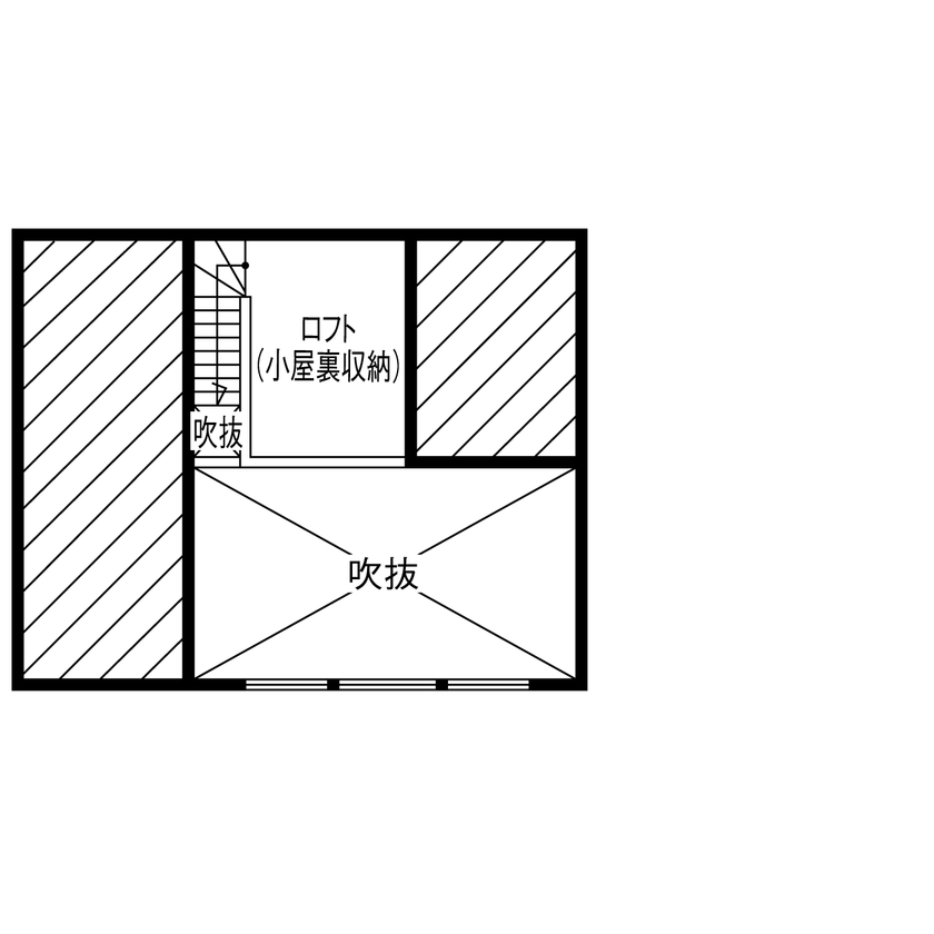コラボハウス一級建築士事務所 【2000万円台／約34坪／間取り図有】緑とウッドデッキのあるお庭を楽しむ平屋／ロフトの間取り図（4LDK+ロフト）2階