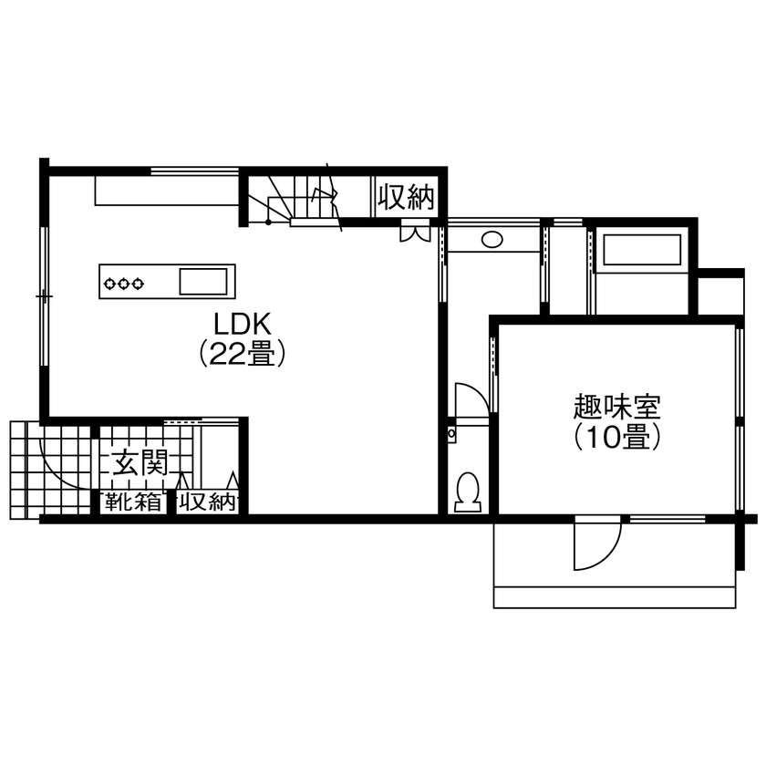 コラボハウス一級建築士事務所 【白い箱形の外観／約32坪／間取り図有】念願の美容室を併設。美味しいパンと珈琲を楽しむ住まいの間取り図（3LDK+WIC）1階