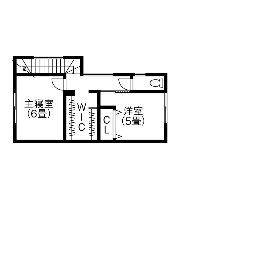 コラボハウス一級建築士事務所 【白い箱形の外観／約32坪／間取り図有】念願の美容室を併設。美味しいパンと珈琲を楽しむ住まいの間取り図（3LDK+WIC）2階