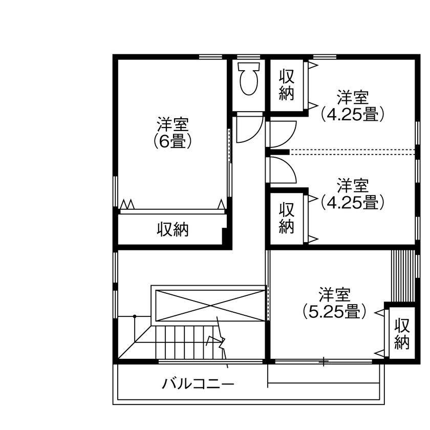 コラボハウス一級建築士事務所 【2000万円台／約34坪／間取り図有】薪ストーブと土間がある和風の家の間取り図（4LDK+パントリー）2階