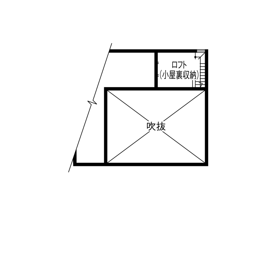 コラボハウス一級建築士事務所 【3000万円台／39坪／間取り図有】薪ストーブがある焼杉の平屋／土間リビングの間取り図（4LDK+ロフト）2階