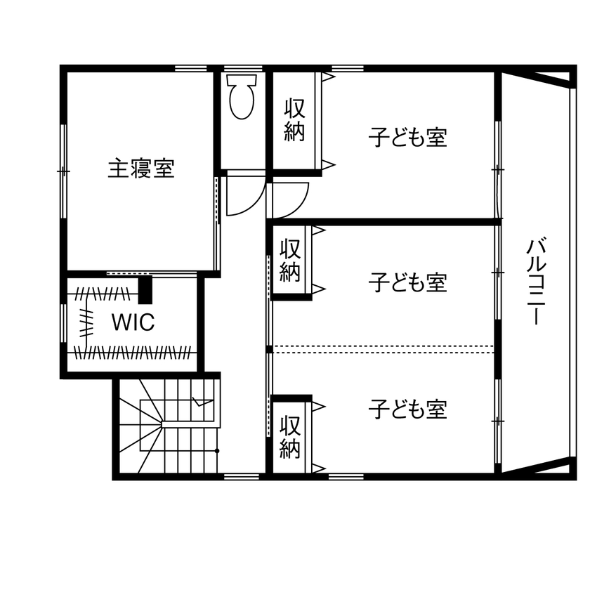 コラボハウス一級建築士事務所 【2000万円台／約35坪／間取り図有】オーシャンブルーが映える家の間取り図（4LDK+畳スペース+WIC）2階