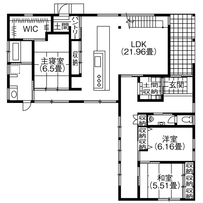 コラボハウス一級建築士事務所 【3000万円台／49坪／間取り図有】春を待つ家／鉄骨階段／ピアノの練習室の間取り図（6LDK）1階