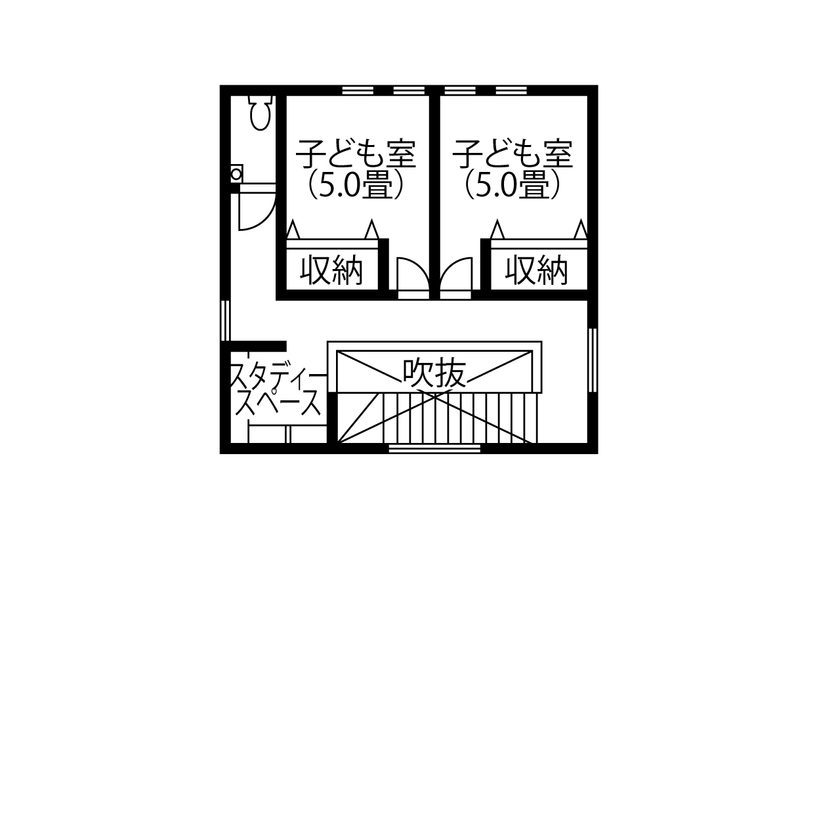 コラボハウス一級建築士事務所 【約51坪／間取り図有】タイルテラスをコの字型にゆったり囲んだ4LDKの間取りの間取り図（4LDK+秘密基地）2階