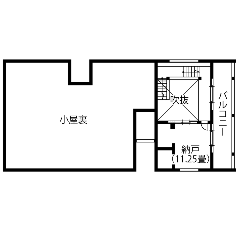 コラボハウス一級建築士事務所 【海を眺めながら暮らしたい／約56坪／間取り図有】1階と2階に広いデッキを設けた家の間取り図（4LDK+納戸）2階