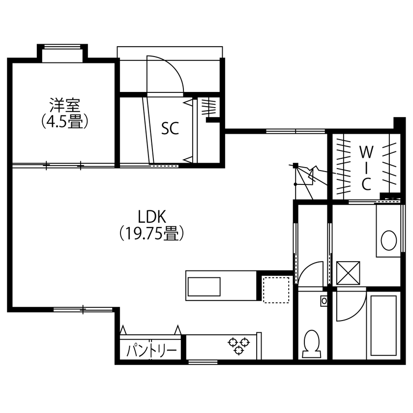 コラボハウス一級建築士事務所 【3000万円台／37坪／間取り図有】木製モールディングで彩った壁にインテリアが映える家の間取り図（4LDK+納戸）1階