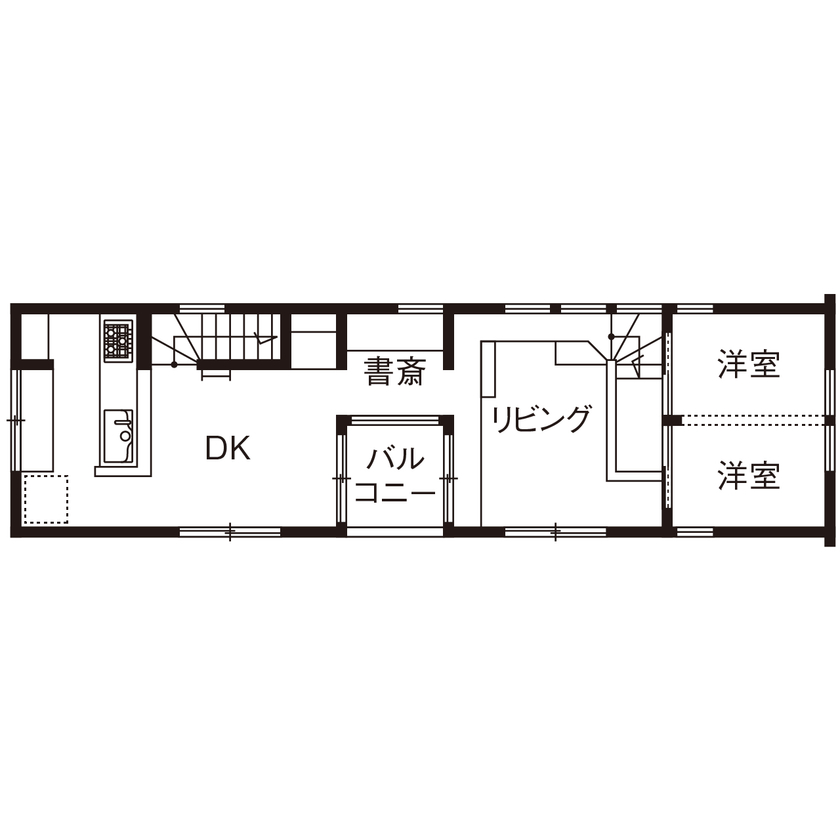 コラボハウス一級建築士事務所 1000万円台｜間取り図｜狭小地｜隣家が迫る21坪の小さな敷地で開放感いっぱいに暮らす、スキップフロアの家の間取り図（２LDK＋ロフト＋納戸）2階