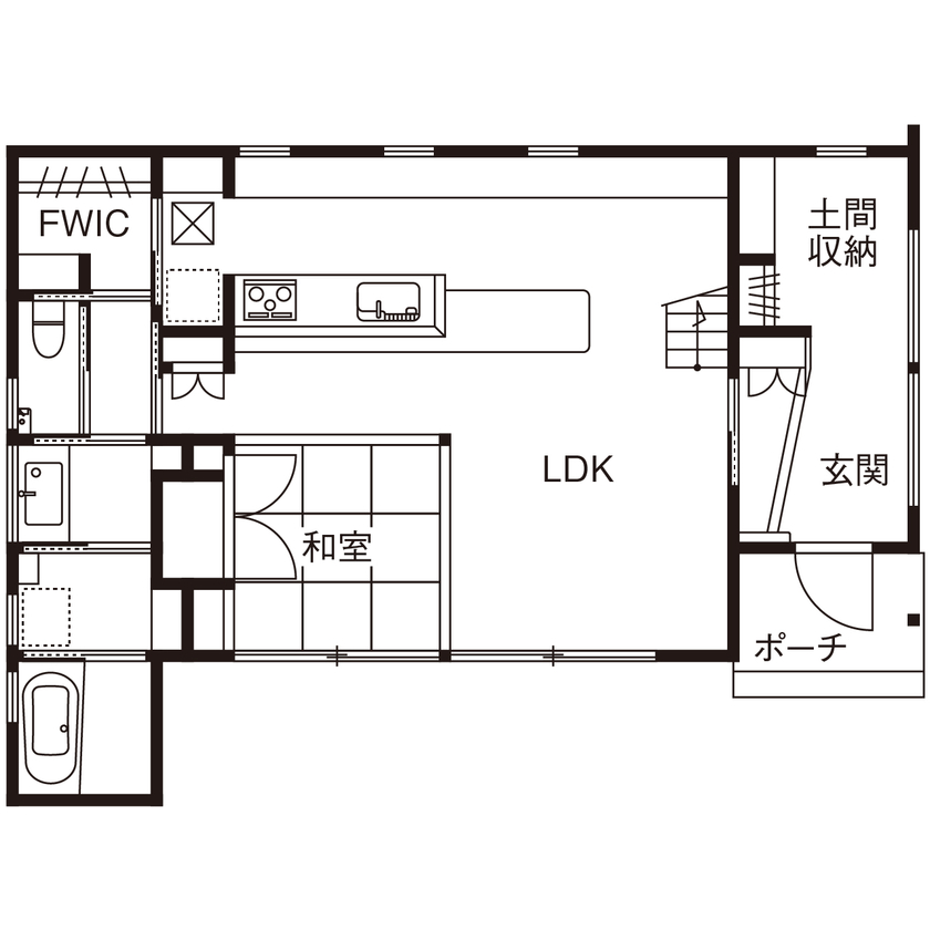 コラボハウス一級建築士事務所 2000万円台｜間取り図｜土地探し｜SUPボードが出迎える土間がある、マリンテイストの家の間取り図（4LDK）1階