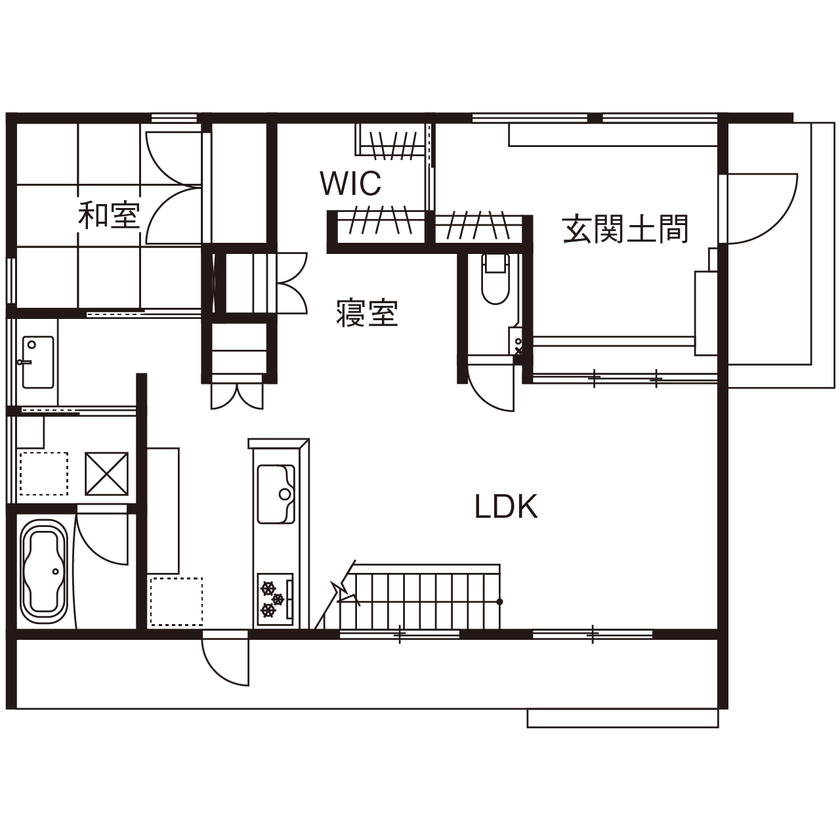 コラボハウス一級建築士事務所 2000万円台｜間取り図｜平屋風｜ワクワクが詰まった宝箱。コンテナハウスみたいな無骨でカッコイイ家の間取り図（4LDK）1階