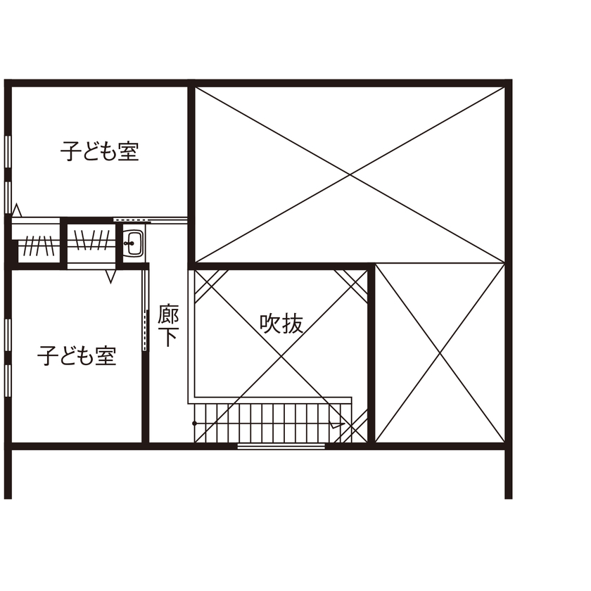 コラボハウス一級建築士事務所 2000万円台｜間取り図｜平屋風｜ワクワクが詰まった宝箱。コンテナハウスみたいな無骨でカッコイイ家の間取り図（4LDK）2階