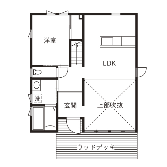 ネクストハウスデザイン 外を身近に感じる平屋の良さを取り入れた住まい。家でアウトドアライフを楽しみ、日常にワクワクを！の間取り図（3LDK）1階