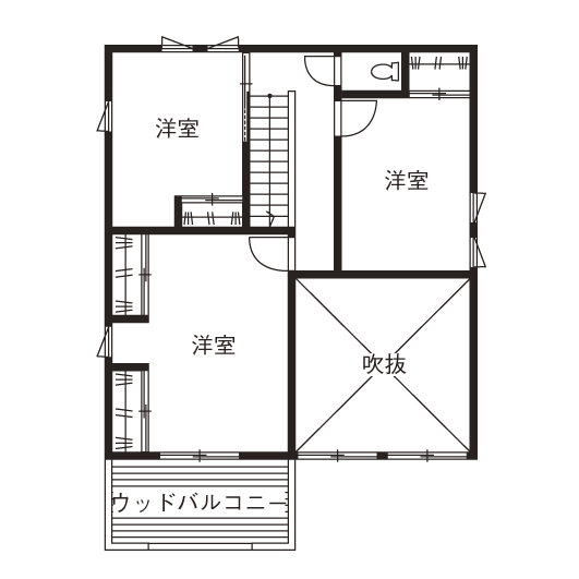 ネクストハウスデザイン 外を身近に感じる平屋の良さを取り入れた住まい。家でアウトドアライフを楽しみ、日常にワクワクを！の間取り図（3LDK）2階