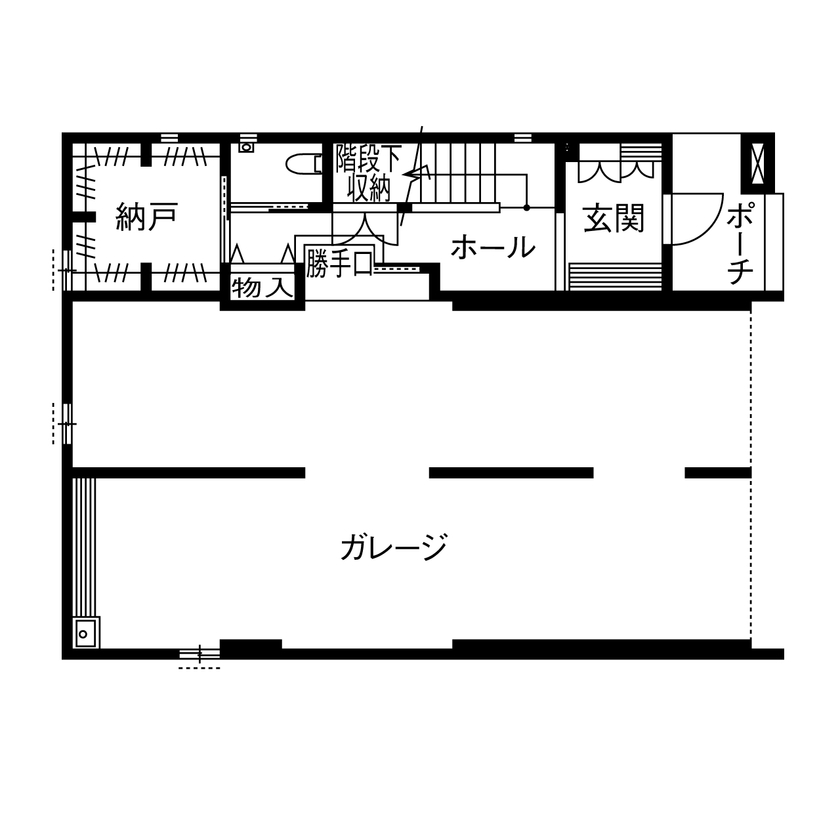 イワタ建設 【ガレージ/3000万円台/60坪台/間取り】2階リビングで日当たりの不安を解消。ビルトインガレージの邸宅の間取り図（4LDK＋ガレージ）1階