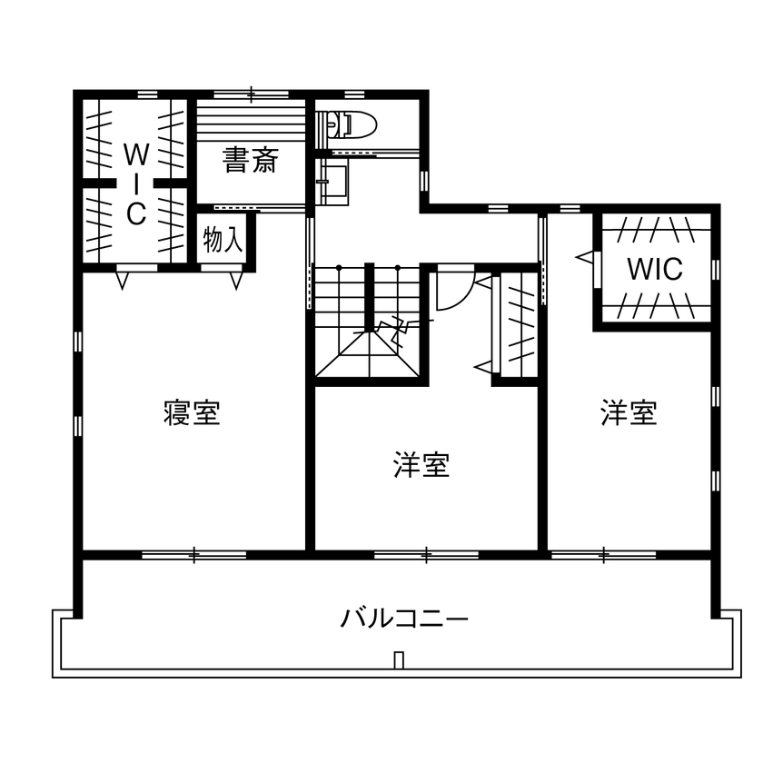 イワタ建設 【ナチュラル/2000万円台/40坪台/間取り】リビングも個室も南向き。明るく外とのつながりもデザインした家の間取り図（4LDK＋小屋裏収納）2階