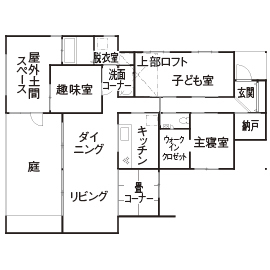 オオトリ建設 【傾斜地×平屋×建築家】絶景を独り占め。傾斜地に建つ建築家デザインの平屋の間取り図（3LDK）１階