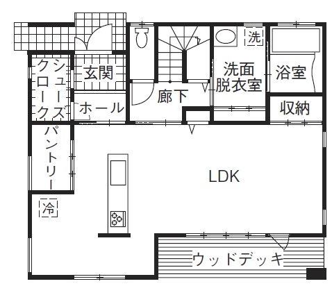 あいホーム。石塚工務店 【1600万円/間取り図有】杉の板張り天井に檜の床。無垢材の香りが心地よい住まいの間取り図（4LDK）1階