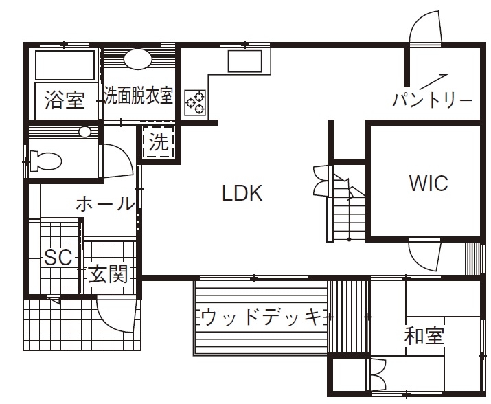 あいホーム。石塚工務店 【1480万円/間取り図有】リズムのついた勾配屋根が特徴的な外観　要望をしっかりと叶えられた理想の住まいの間取り図（3LDK）１階